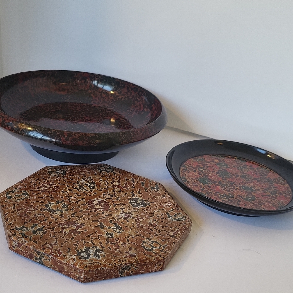 Set/3 Japanese Lacquerware Bowl, Trivet, Tray